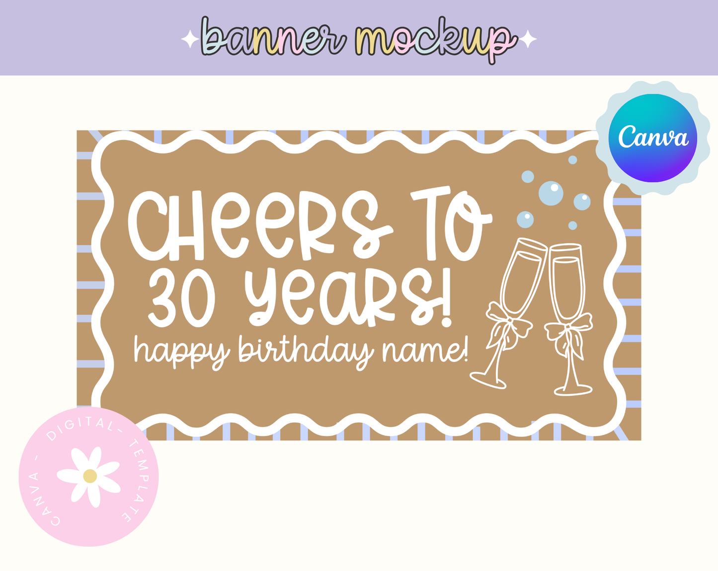 Cheers to 30 Years | Birthday Banner Mock-Up | Digital Download